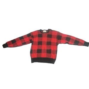 Vintage American Eagle Made In USA‎ Red Black Checkered Wool Sweater Large